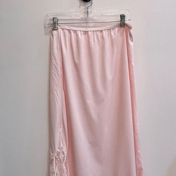 Long Pink Lace Slip Skirt Size L Romanticcore Satin Maxi Skirt - Picture 7 of 11